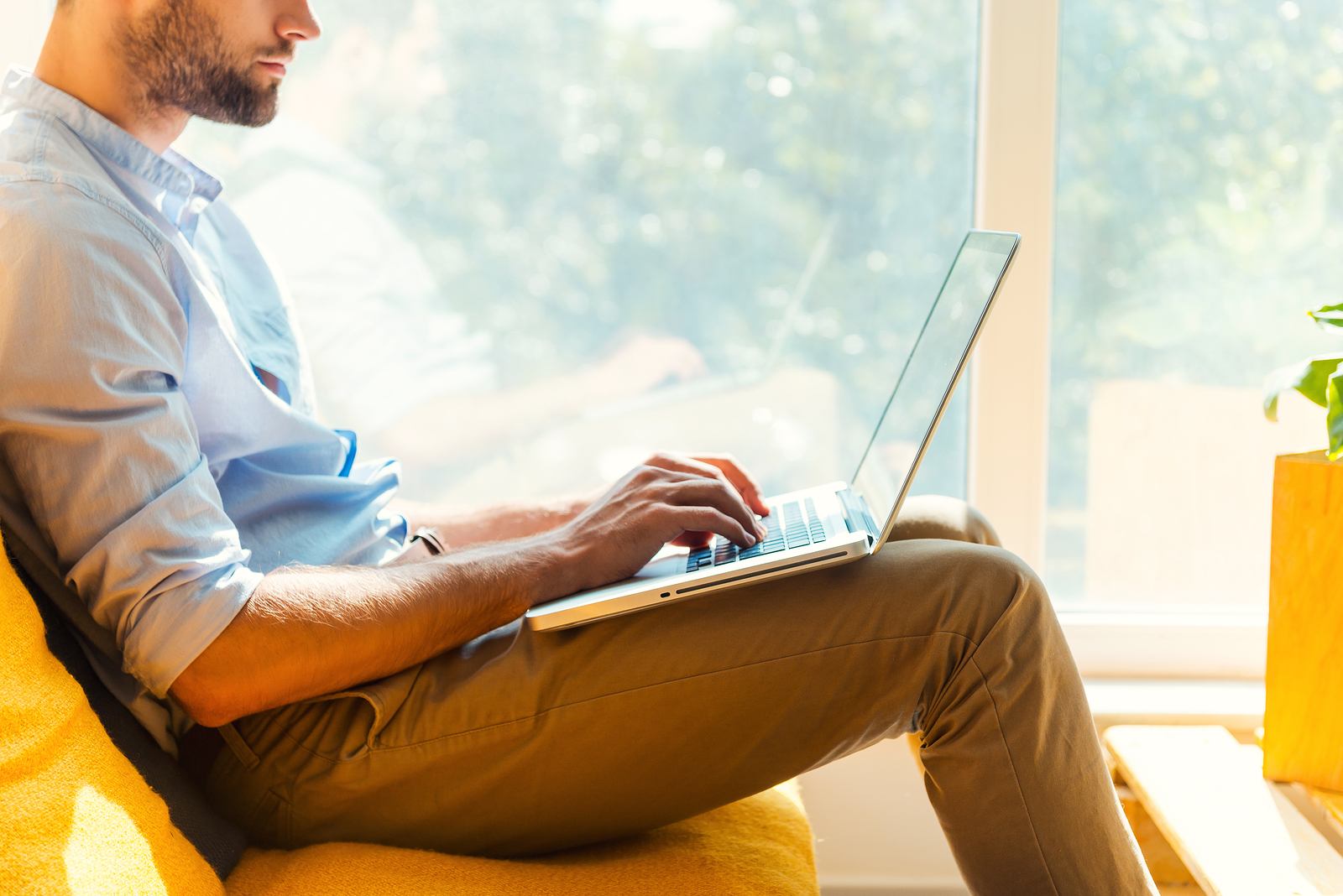 Man working on computer at home